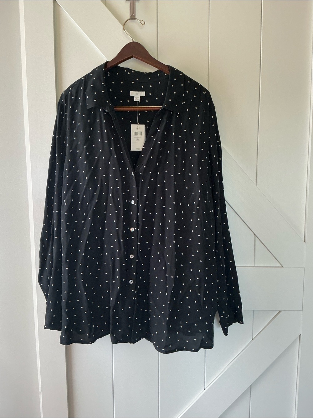 J. Jill Black Button-Down Shirt with White Polka Dots